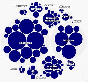 A packed bubble chart showing biotech executives who have sold off steck.