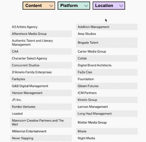 A database of influencer agents and managers