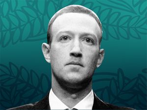 A portrait of Mark Zuckerberg with native foliage behind